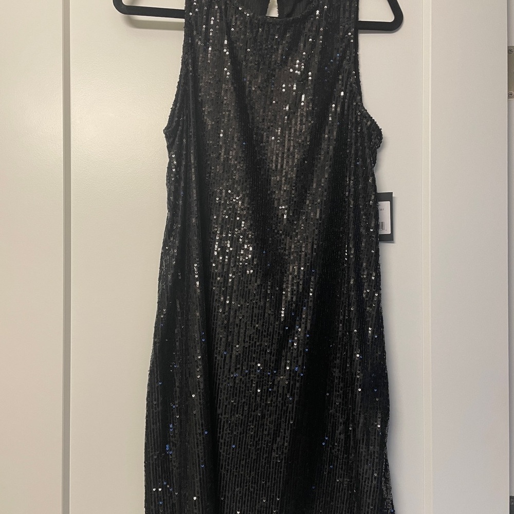 Black Sequin Sleeveless Shift Dress